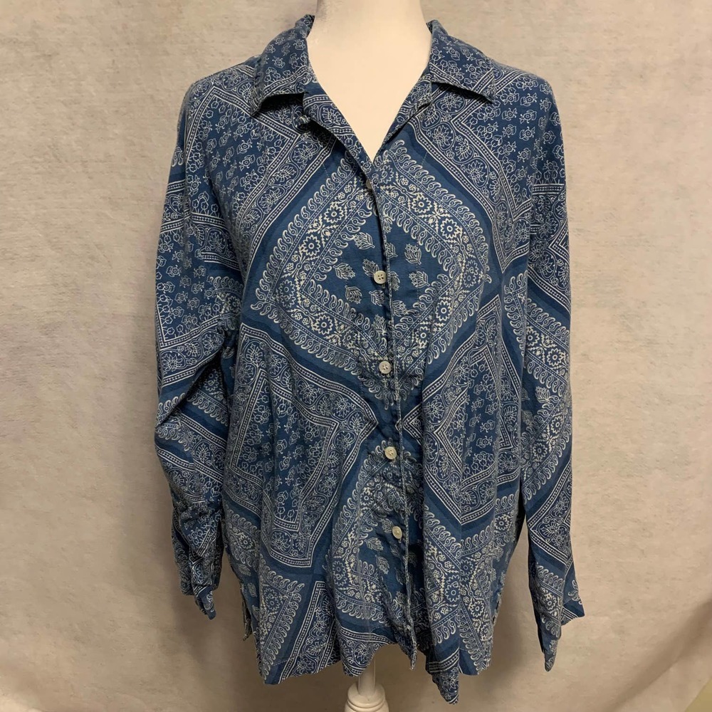 Democracy Blue/White Paisley Blouse Women's Size XL